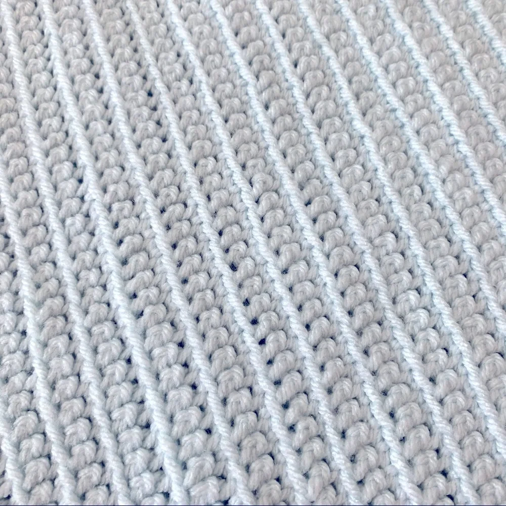 Vintage blue crocheted knit blanket throw